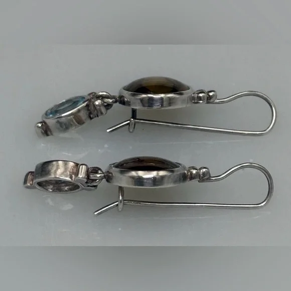 Sterling Silver 925 Abalone Blue Topaz Dangle Earrings French Wire 1.25" L - Picture 5 of 8